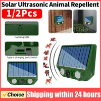 1/2Pcs Solar Ultrasonic Animal Driver with Red White Flash Light USB Charging Animal Repellent Device for Outdoor Lawns Garden