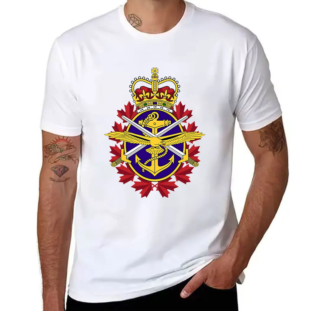 Men's Cotton Short Sleeve T-Shirt with Canadian Armed Forces Emblem Print, Casual Patriotic Military Themed Tee for Daily Wear