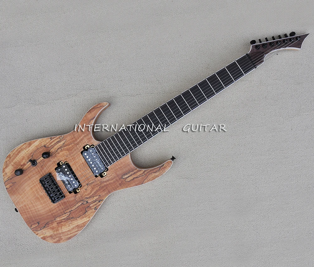 

7 Strings Natural Wood Color Ash Electric Guitar with Spalted Maple Veneer,Rosewood Fretboard