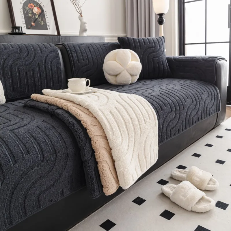 2025 جديد الخريف والشتاء الصوف وسائد أريكة سميكة الشتاء أريكة منصات عدم الانزلاق غطاء أريكة مستقيم حامي وسادة أريكة