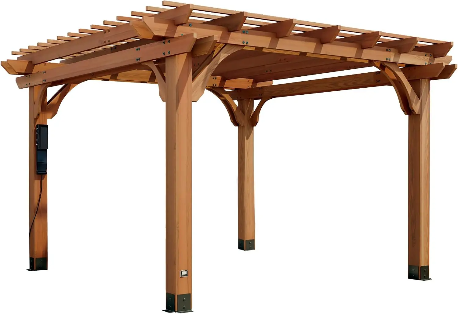 Beaumont 12' x 12' Traditional Cedar Wood Pergola Kit with Trellis Roof, All-Season Durability, High-Wind Rating, PowerPort, Sha