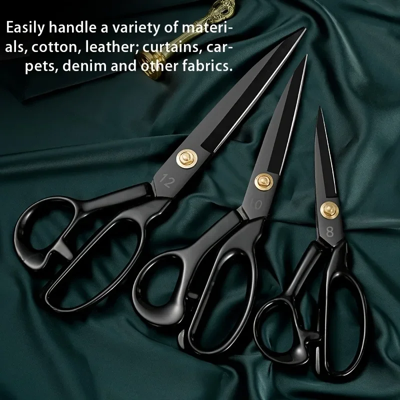 1 PCS Black Handle Carbon Steel Sharp Heavy-Duty Tailor Scissors, Suitable for Fabric Trimming, Hand Sewing, Office Accessories