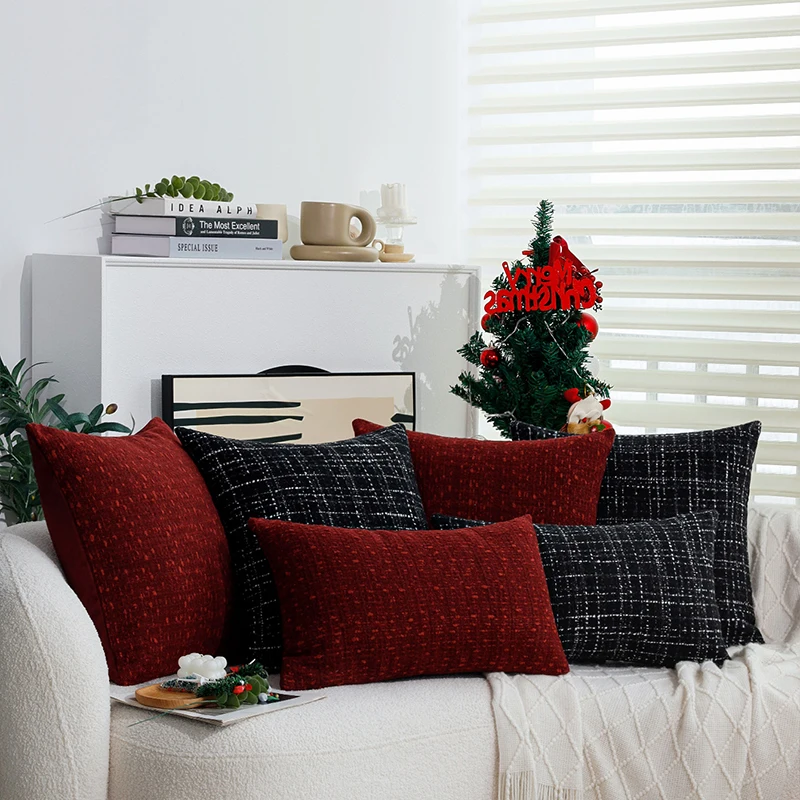 

Cushion Cover 45x45cm Christmas Supplies Retro Black/Red Pillowcase for Indoor Living Room Car Sofa Christmas Home Decoration