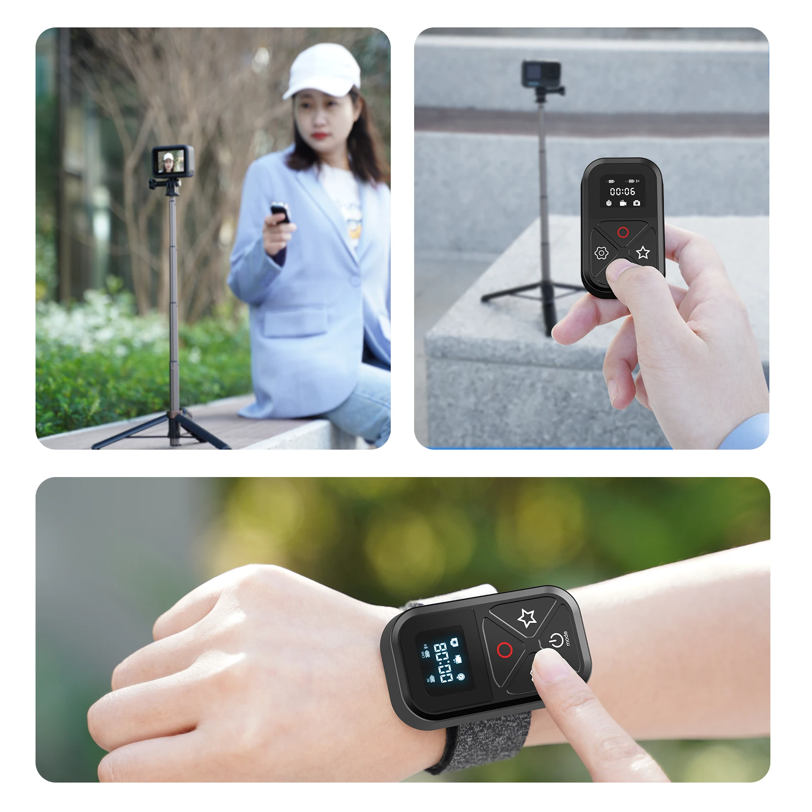 TELESIN 80M Bluetooth Remote Control For GoPro Hero 12 11 10 9 8 Max 11 Mini With Wrist Strap For Smart Phone Gopro Accessories