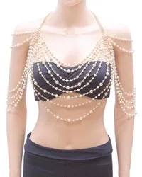2024 Pearl Necklace Women's elegant shoulder chain fringe personality pearl around the body chain