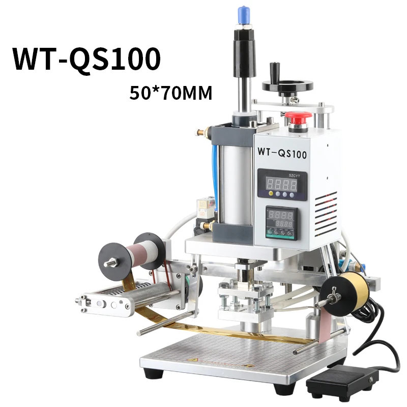WT-Q100/WT-QS100 Pneumatische Foliedruk Machine Desktop Leer Stempelen Hete Pers Embossers Warmte Persmachine 220 V/110 V