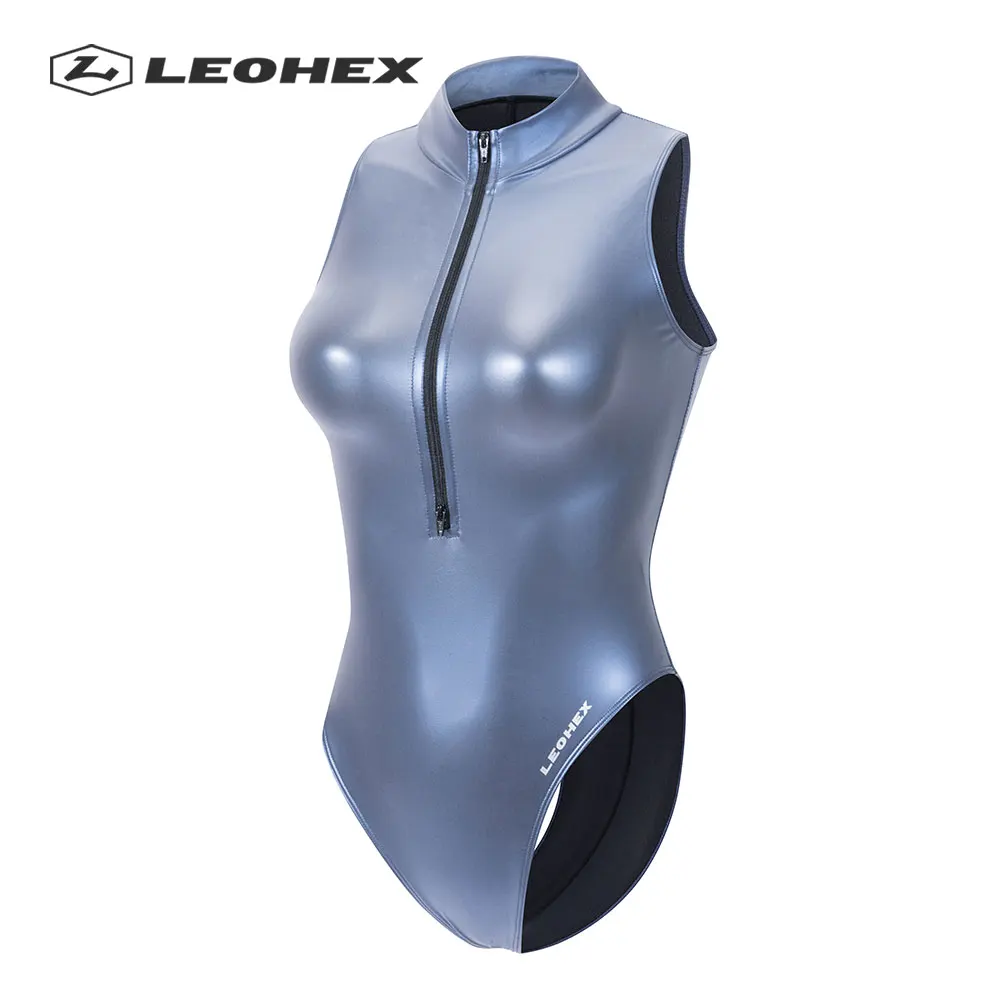 LEOHEX Sexy Matte Front Zipper Leotards Sleeveless Bodysuit High Cut Women Swimsuits Japanese Bathing Suits One Piece Swimwear