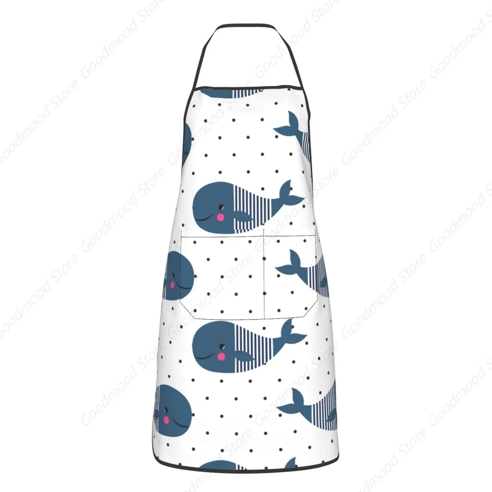 Cute Whale Pattern Kitchen Chef Apron with Pockets, Cute Waist Apron with Adjustable Neck for Men Women Suitable