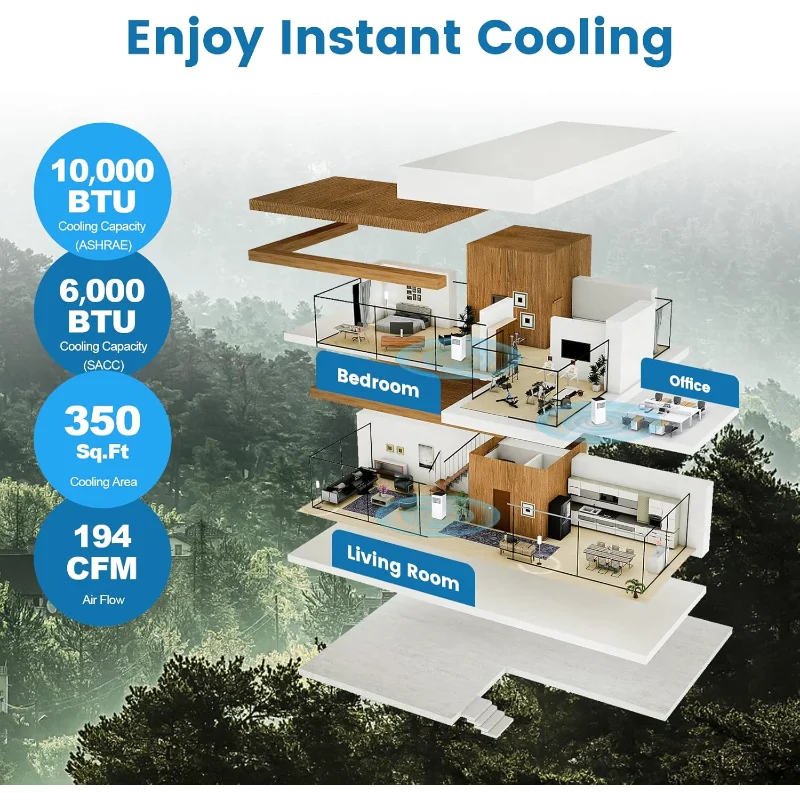 مكيف هواء محمول من COSTWAY، وحدة تيار متردد 10000 وحدة حرارية بريطانية مع مروحة باردة ومزيل رطوبة ووضع للنوم للغرف حتى 350 قدم مربع