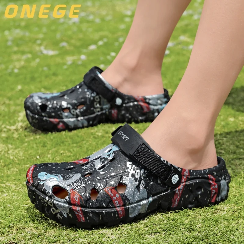 

Пара новых мужских сабо, летняя износостойкая нескользящая спортивная пляжная обувь, верхняя одежда, мягкая подошва для вождения, удобная мужская обувь