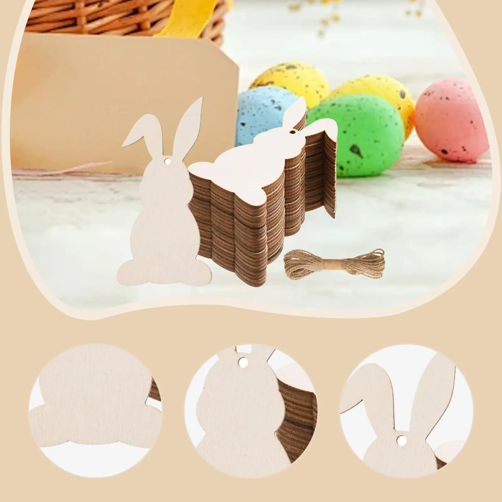 30x قواطع أرنب عيد الفصح الخشبية، قطع خشبية، قواطع أرنب خشبية لزينة عيد الفصح، ديكور المنزل #6