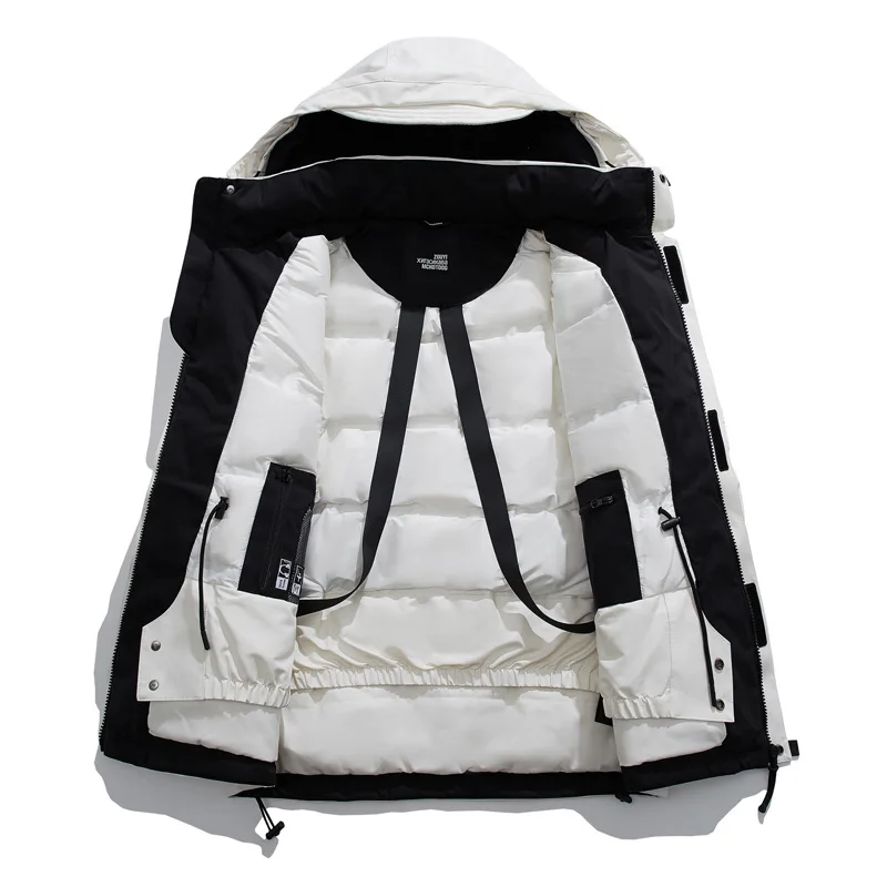 assault functional workwear hooded down jacket, niche designer trendy INS style splicing contrasting color assault jacket