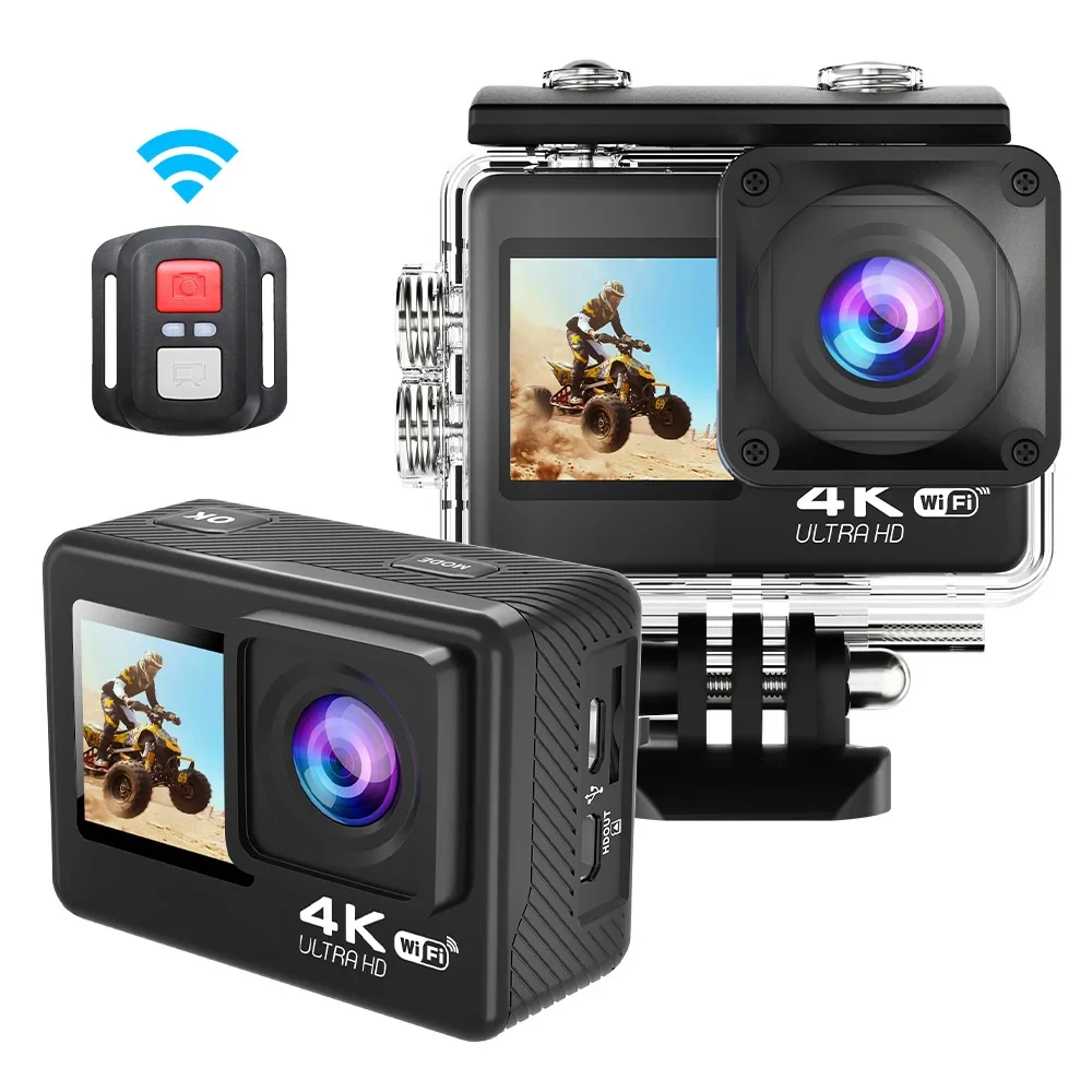 

Action Camera 4K 60FPS 16MP 2.0 Touch LCD Anti-shake Dual Screen WiFi Waterproof Remote Control Webcam Sport Video Recorder