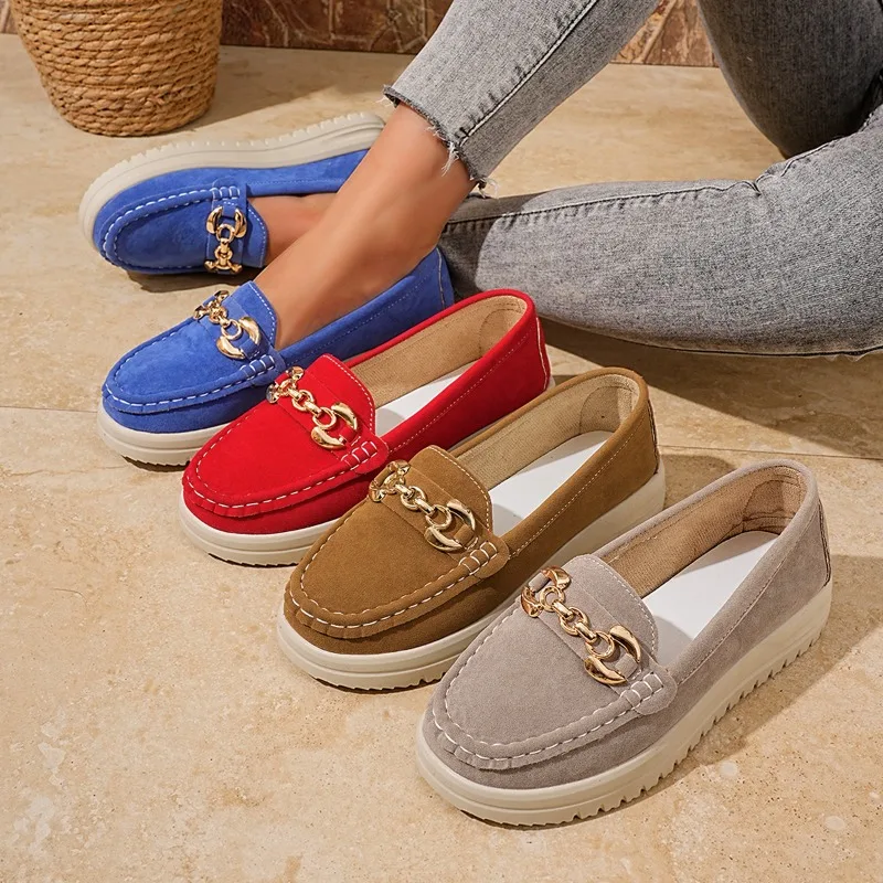 Women Sneakers Spring Autumn New Retro Loafers Fashion Chain Decor Round Toe Designer Shoes Comfort Soft Soled Female Sneakers