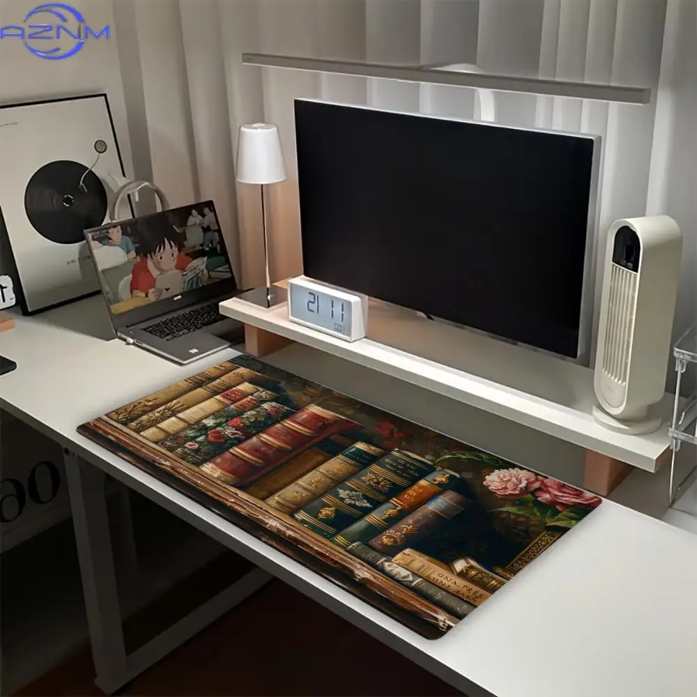 Vintage Old Book Wild Flower Large Desk Mat Non Slip Stitched Edge Aesthetic Gaming Mouse Pad Laptop Office Desktop Pad