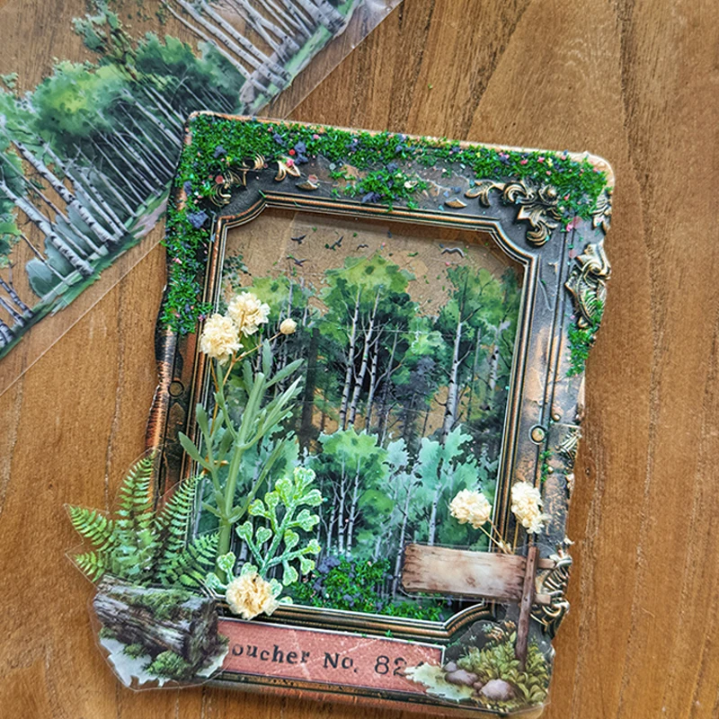Mr. Paper Forest Series Landscape Tape 1 Roll Norwegian Forest Adventure Green Vitality Tape Handbook Home Decoration Gifts
