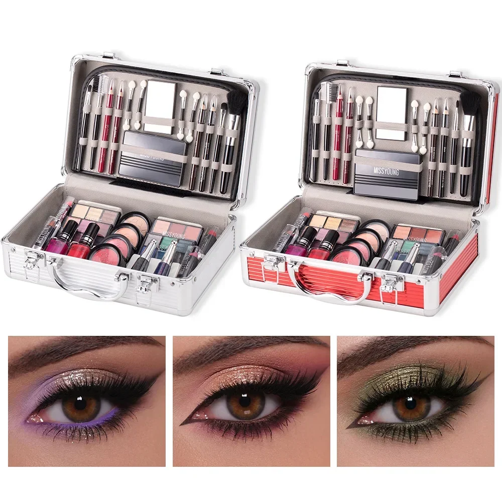 MISS ROSE Set per trucco Scatola Kit completo professionale Glitter Ombretto Tavolozza Polvere Blush Smalto per unghie Fondotinta Cosmetico Regalo Donna