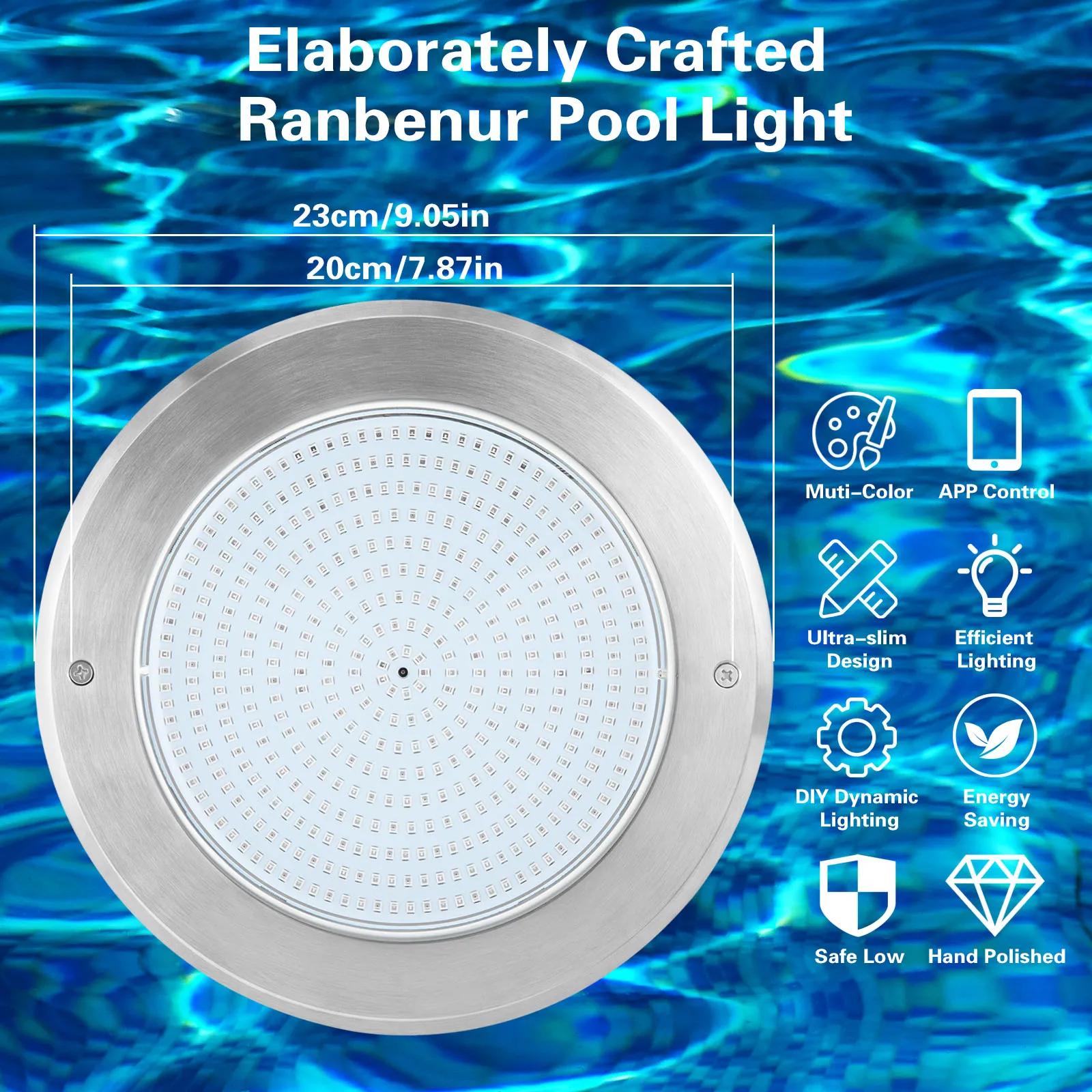 Lampe de Piscine LED Ultra Fine en Acier Inoxydable, Étanche, 35 Watts, 316 Rang