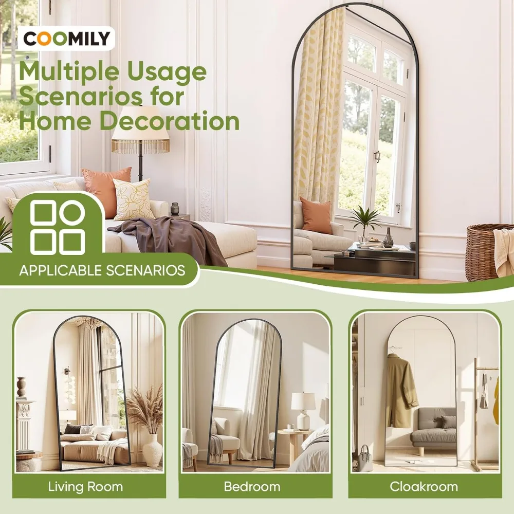 Arched Style Floor Mirror with Stand, 71 x 26 Full Body Standing Mirror for Home, Living Spaces, Fitness Rooms, and Dormitories