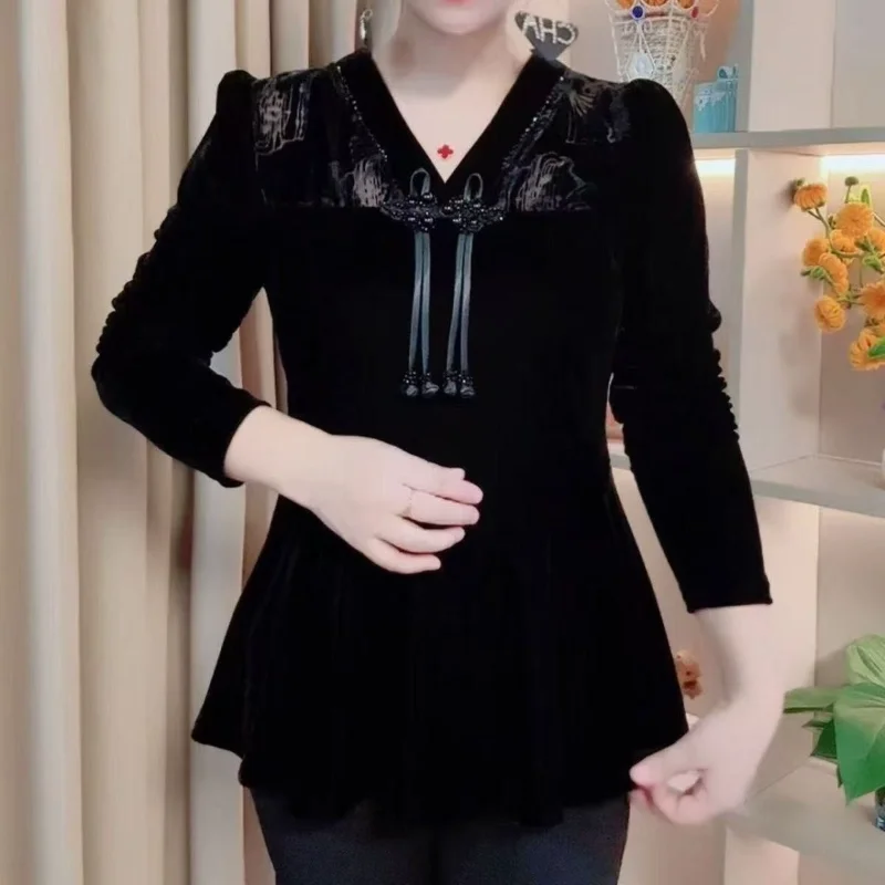 

New Mother Long-sleeved Shirt Fashionable and Fashionable Slim and Loose Ethnic Base Style Stretch Top