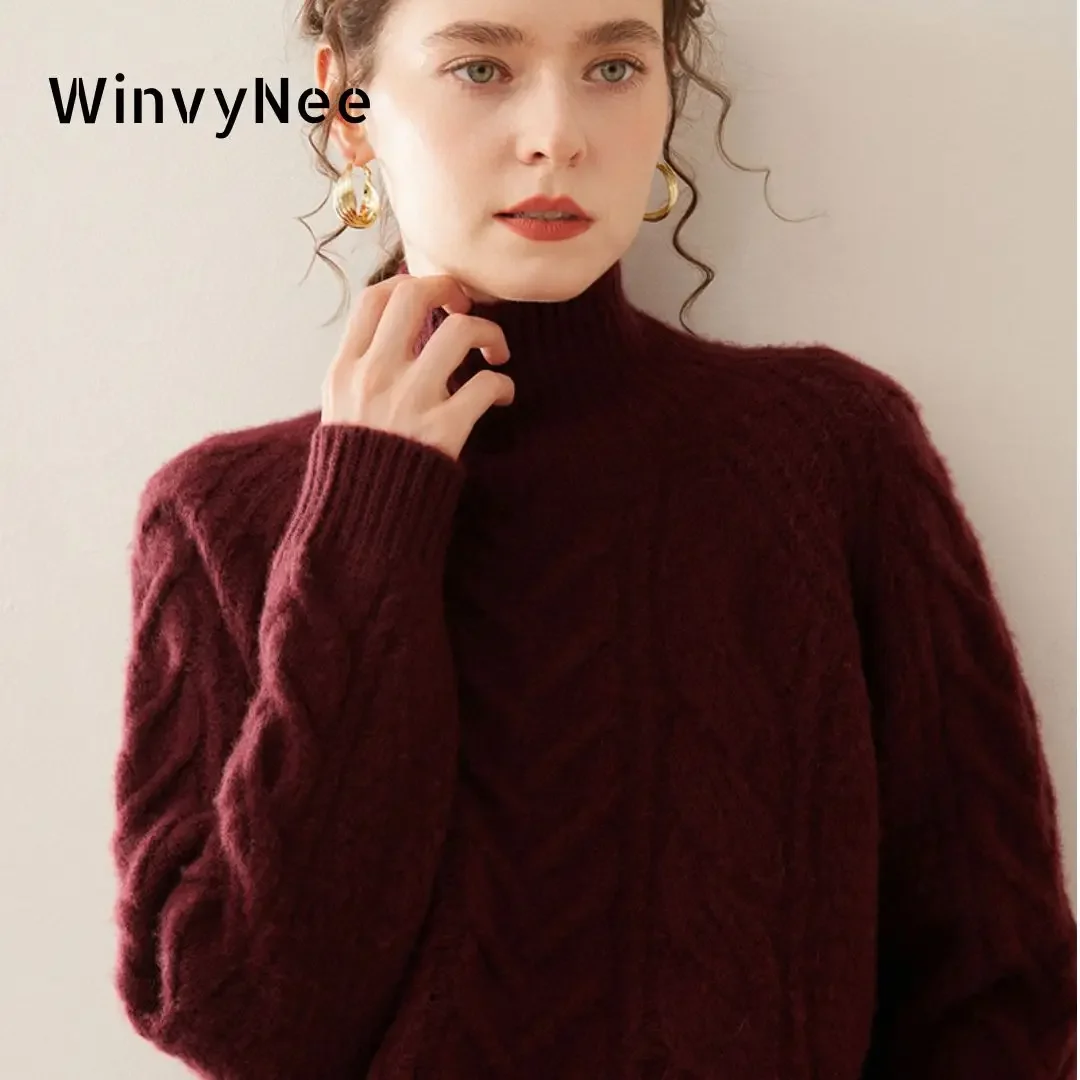 WinvyNee Winter Women's Cashmere Wool Sweaters Turtleneck Loose Outerwears Thick Jumpers Tops Outerwears Warm Pullovers A1054044