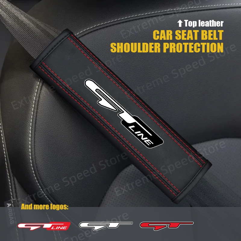 For GT Line Emblem K5 K9 K3 K2 K8 Sorento Sportage Leather Car Seat Belt Cushion Safety Belt Shoulder Protector Pad Accessories