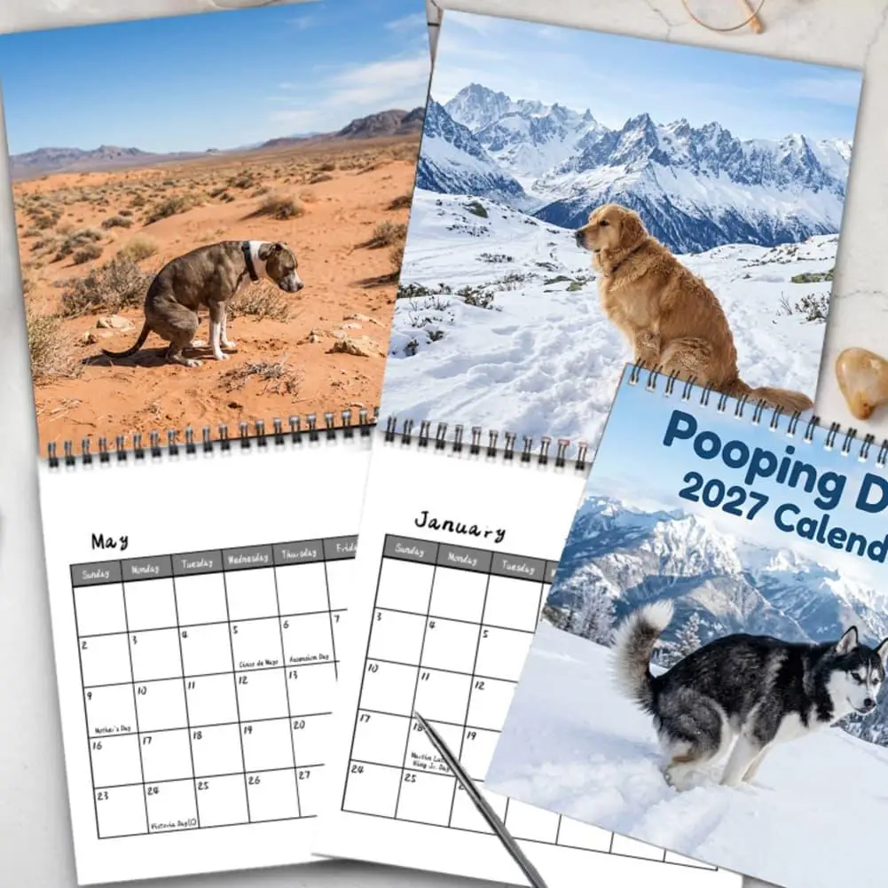 Funny Gag Gift 2026 Wall Calendar Dogs Pooping in Beautiful Places Thick Paper For Christmas Home Decoration Wall Calendars