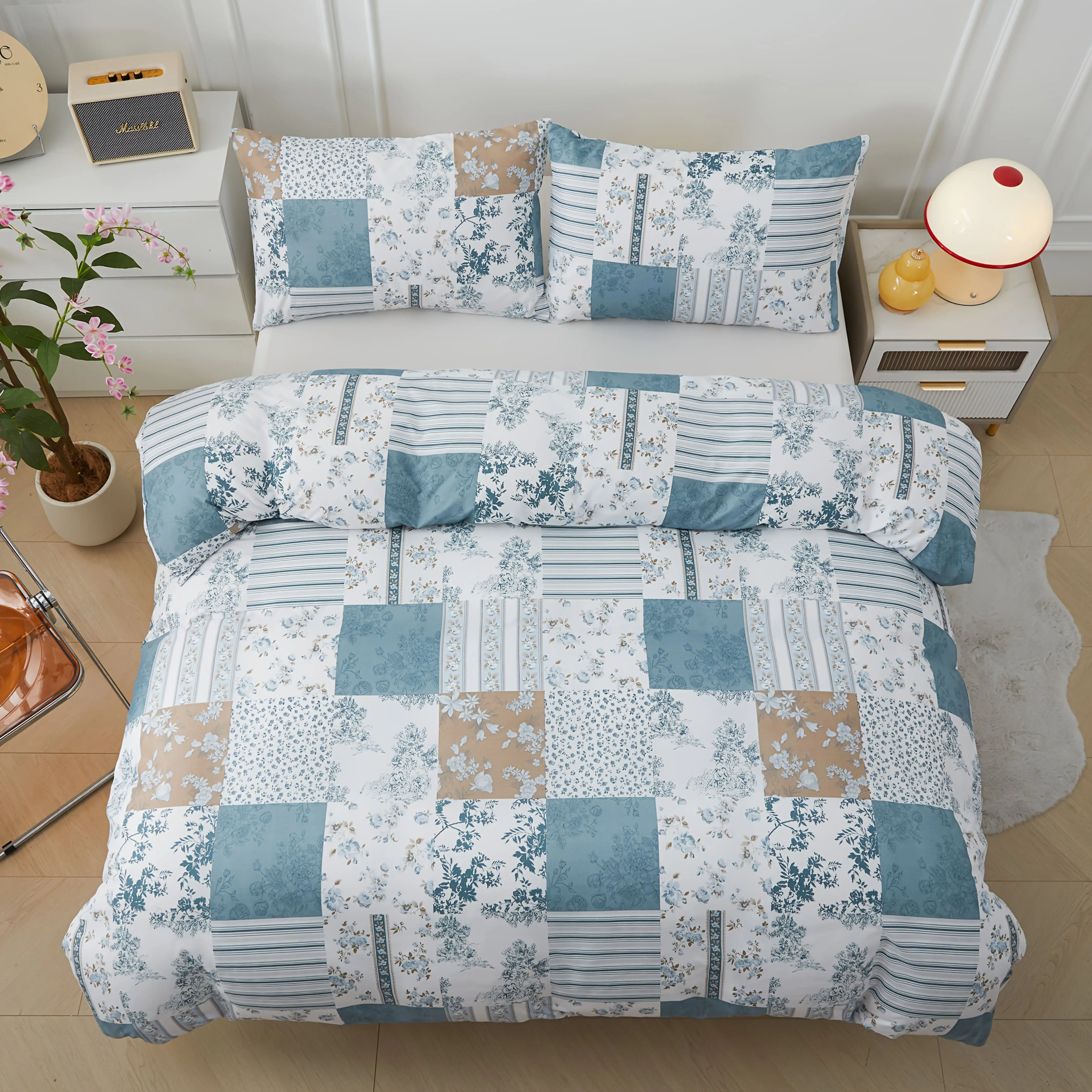 

Blue Floral Bedding Set 3D Printed Duvet Cover Set Soft Single Twin Size Home Decor Duvet Cover Set Cute Birthday Gift For Girls