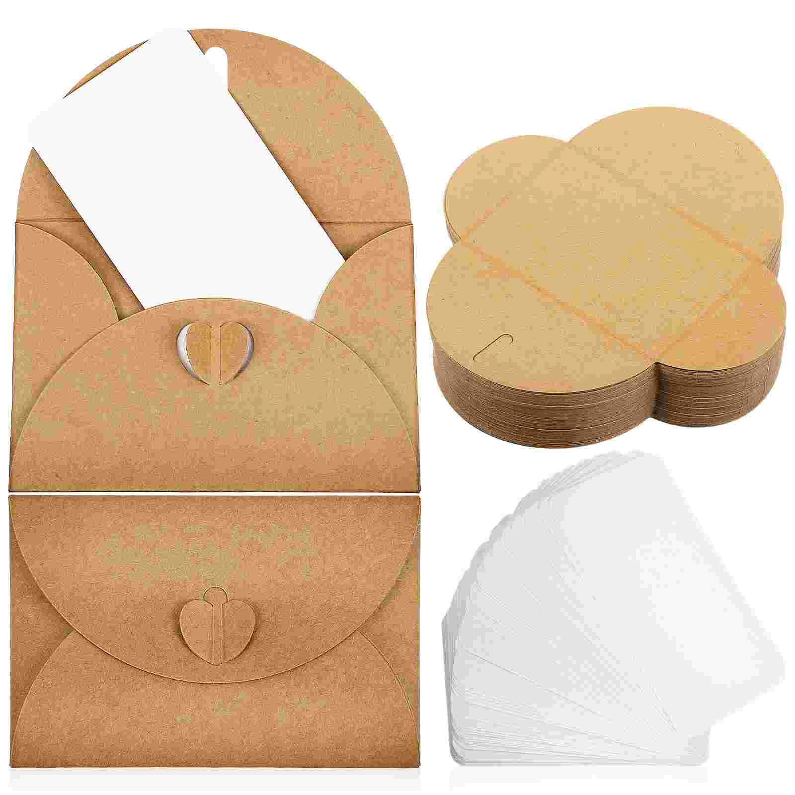 Heart Buckle Kraft Paper Bless Cards Empty with Envelopes Festival and Love Invitation Brown