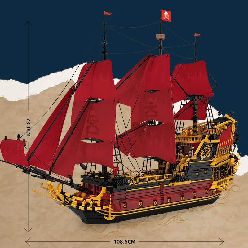 5600PCS Revenge Sailing Ship Building Blocks Classic Red Pirate Ship Model Bricks Desktop Ornaments Kids DIY Toys Holiday Gifts