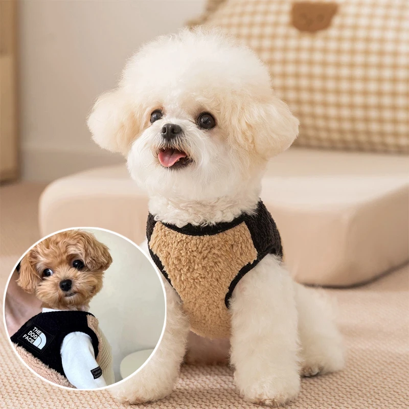 Carta velo roupas para cães inverno colete quente sem mangas botão roupas teddy chihuahua bordar terno de lã peças para cães produto para animais de estimação