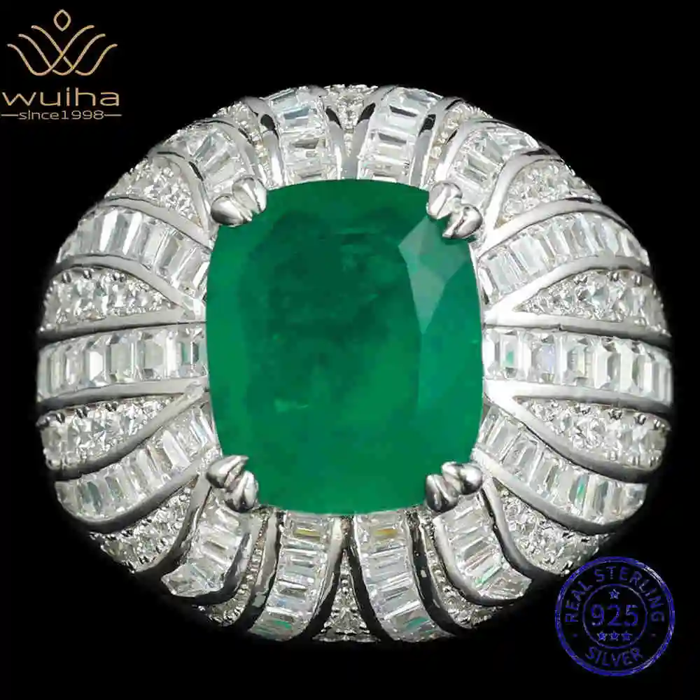 WUIHA Vintage 925 Sterling Silver Cushion Cut 10 * 12 MM Emerald High Carbon Diamonds Gemstone Wedding Engagement Ring Wholesale