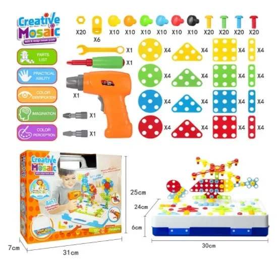 Ensemble de jouets éducatifs pour garçons et filles, perceuse et Kit d'outils, tournevis électrique, Puzzle pour enfants, jeu de démontage
