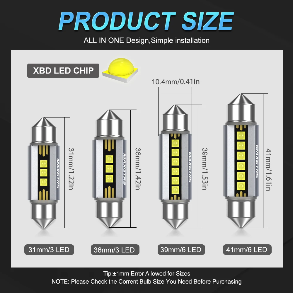 2 Buah MAXGTRS LED C5W C10W 39Mm 41Mm 42Mm LED Festoon Canbus Bebas Kesalahan 6500K Putih Lampu Interior Mobil Lampu Bagasi Kubah Baca 12