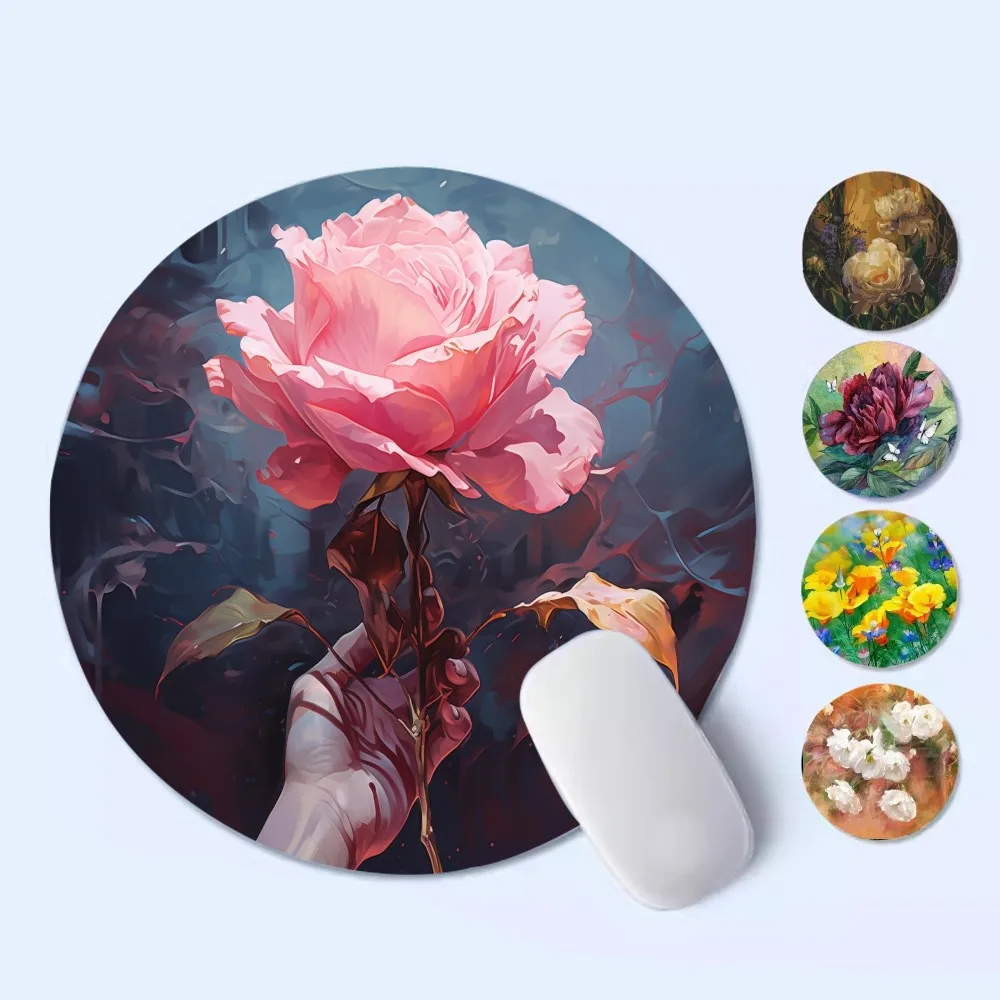 

Flower Art Mousepad 20x20cm Round Desktop Desk Mat Kawaii Gaming Accessories Students Writing Pad Mouse Pad for PC Desk Pad