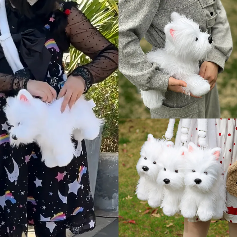 

Cute Furry Puppy Crossbody Bag Soft 3D Simulation Dog Shoulder Bag Fluffy Handbag Zipper Purse Women Girls Child Birthday Gift