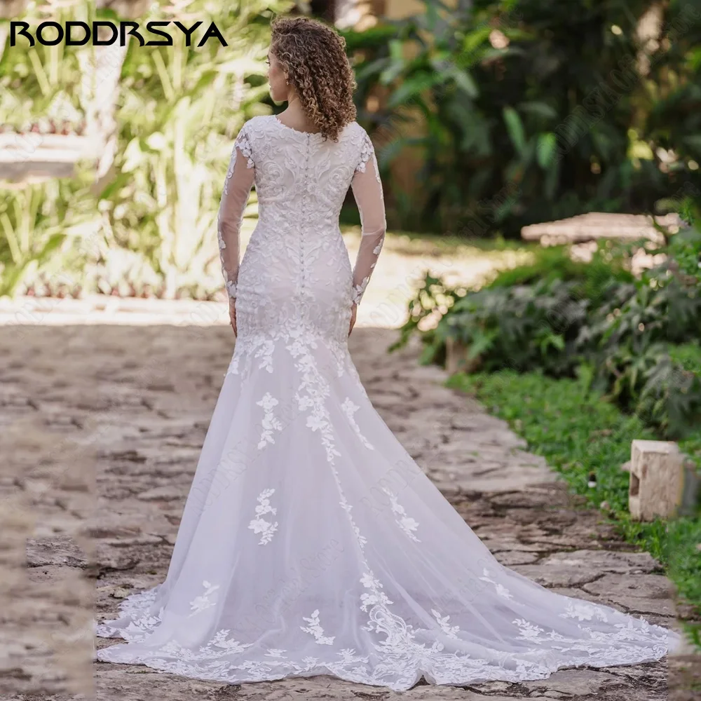 Roddrsya moderno vestido de novia bohemio de manga larga V collRODDRSYA-vestido de novia bohemio de manga larga con cuello en V, vestidos de novia con apliques de sirena, vestidos de novia de tul hechos de Cuatom Civil