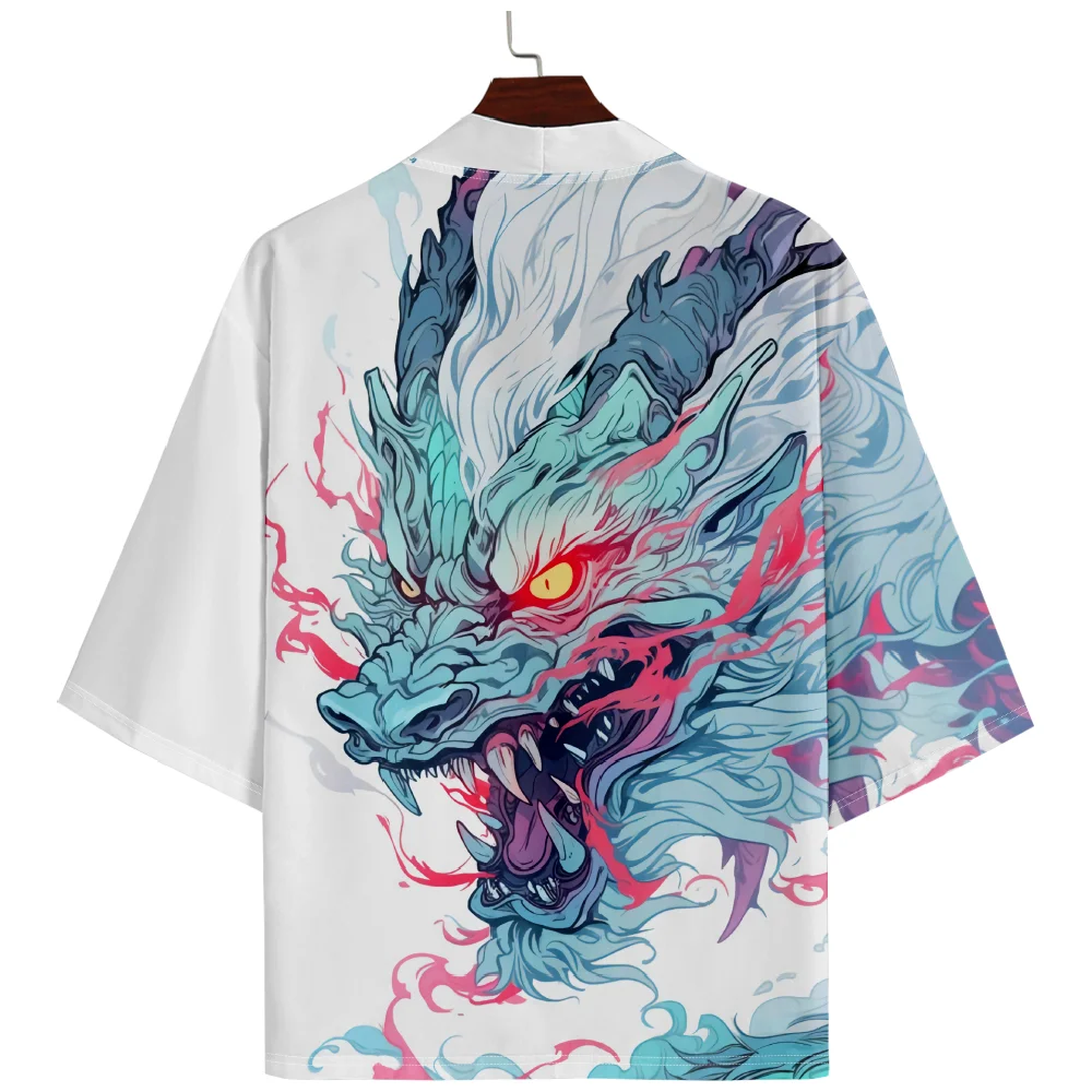 Summer Japanese Anime Dragon Print Kimono Streetwear Men Women Cardigan Haori Harajuku Beach Yukata Plus Size 5XL 6XL