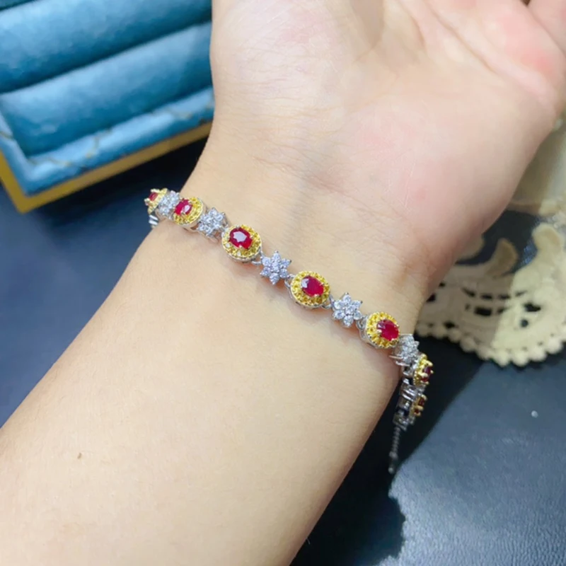 Natural Ruby Bracelet for women silver 925 jewelry luxury gem stones 18k gold plated free shiping items