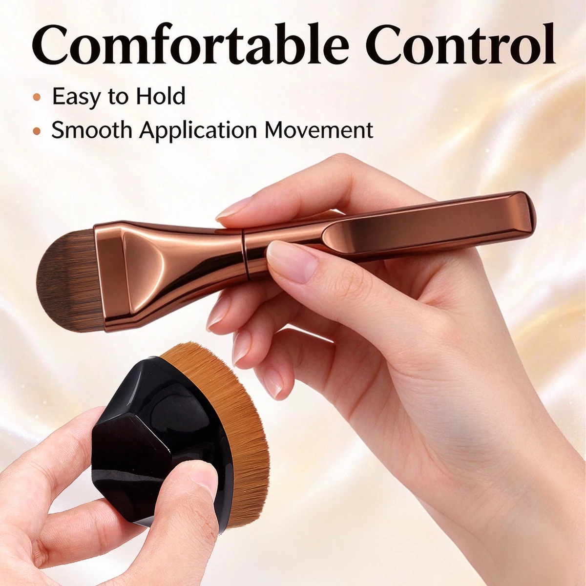 Foundation Brush Set 2 Pack, Soft Dense Flawless Base Makeup Brush for Liquid & Cream Foundation, with Storage Cover