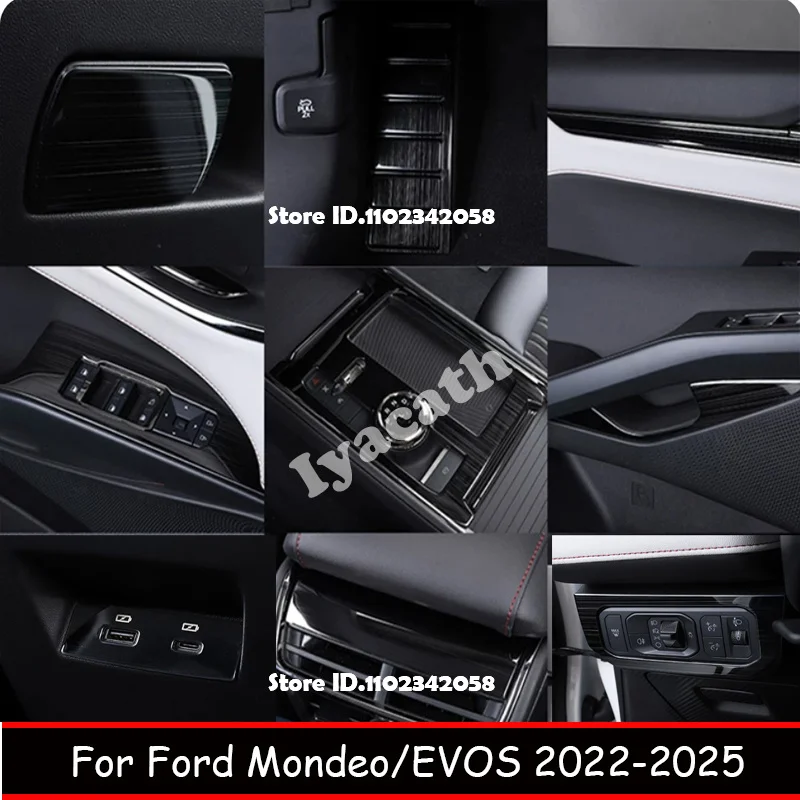 For Ford Mondeo /Evos 2022-2025 Stainless Steel Black Interior Car Door Amrest Handle Window Control  Air Vent Outlet Gear Panel