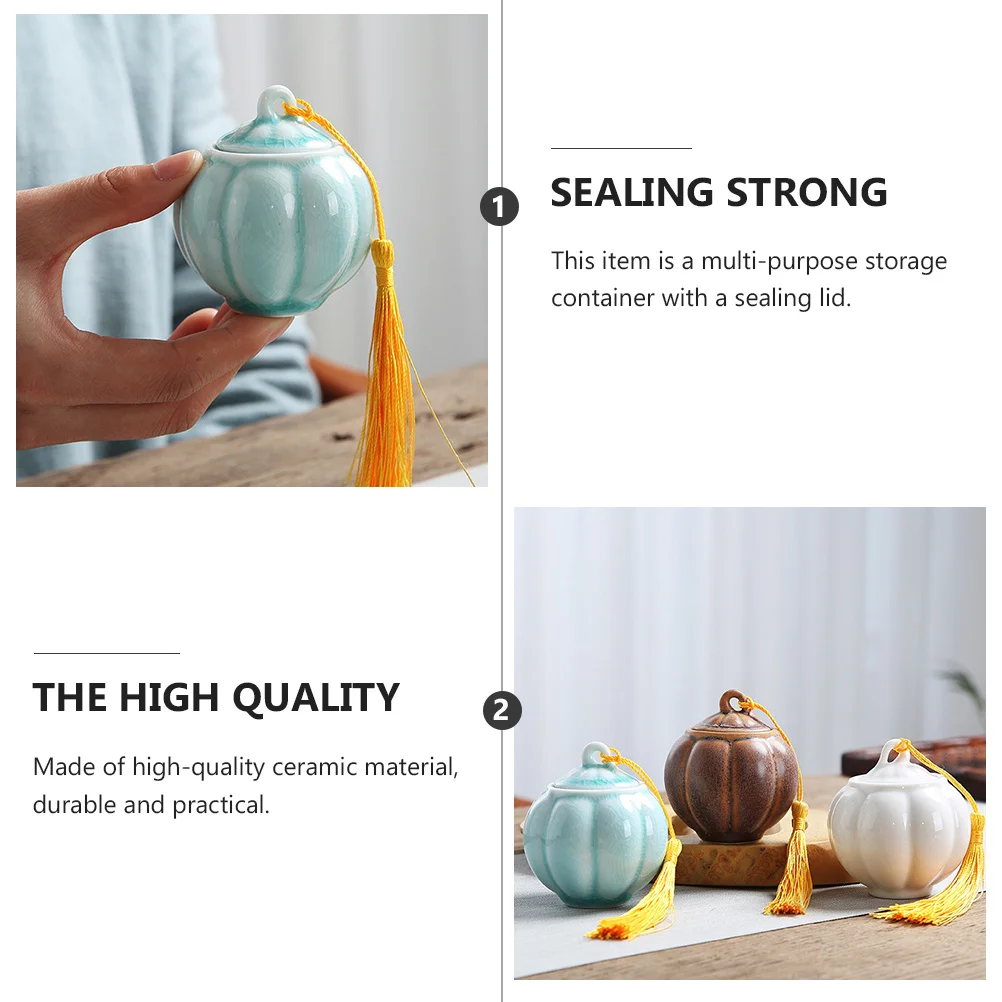 

Airtight Container Mini Pumpkin Spice Shape Storage Pot Ceramic Tea Tin Seasoning Canister