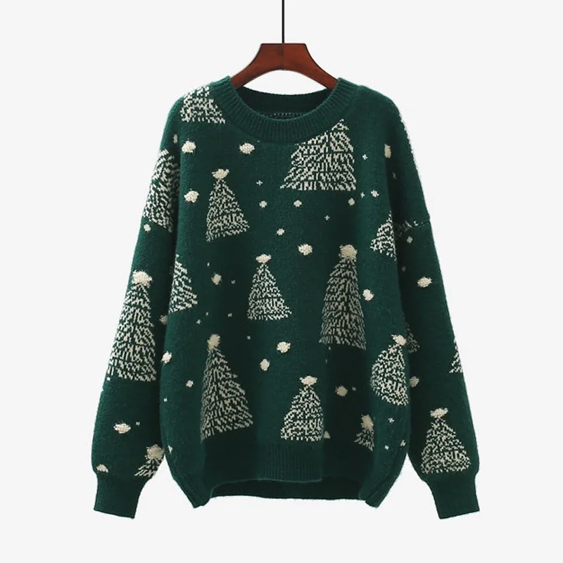 

European and American 2025 Autumn and Winter New Lazy Style Retro Loose Christmas Round Neck Pullover Snowflake Women's Sweater