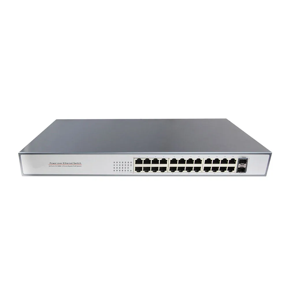 Manufacturer OEM 24port Network Switch With Poe network smart 24 Port PoE 10/100M+2 Gigabit SFP ports Unmanaged Vlan Switch