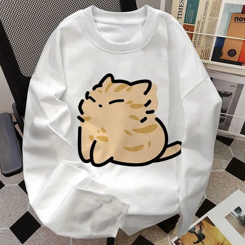 

ZAZOMDE Mens Cartoon Cat Print Long Sleeve T Shirt 100% Cotton Soft Breathable Fabric Fit Retro Street Style Comfort All Season