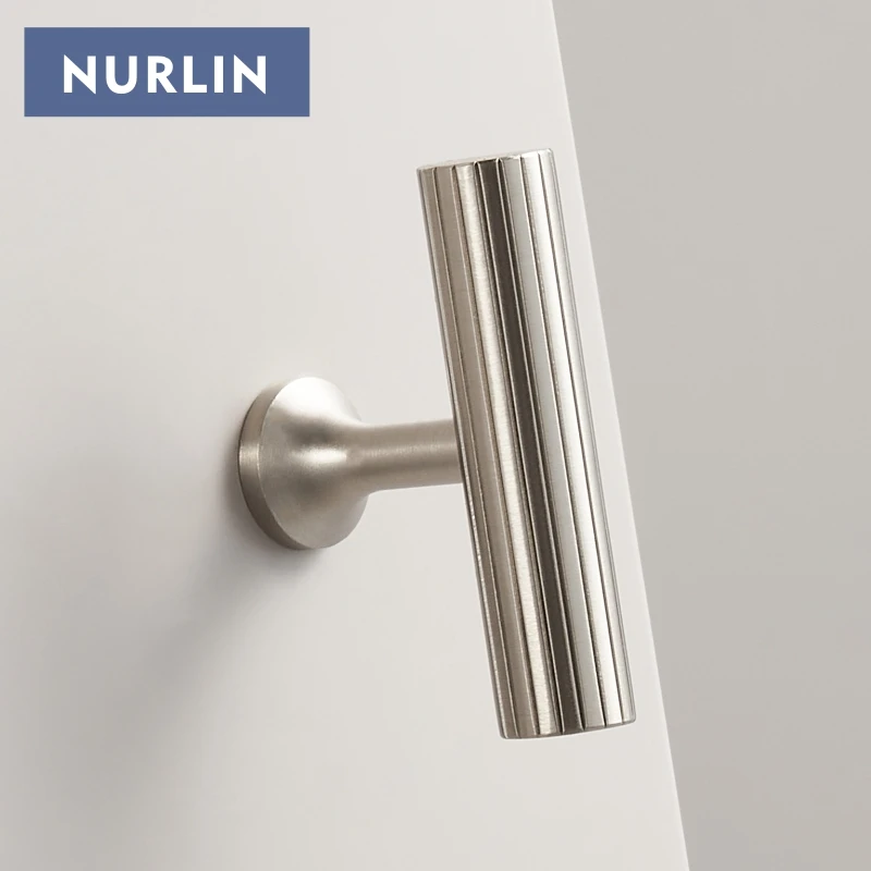 Nurlin Solid Brass Art Deco Style Vertical Lines Linear Kitchen Cabinet Knobs Silver Nickel Drawer Handle Pull