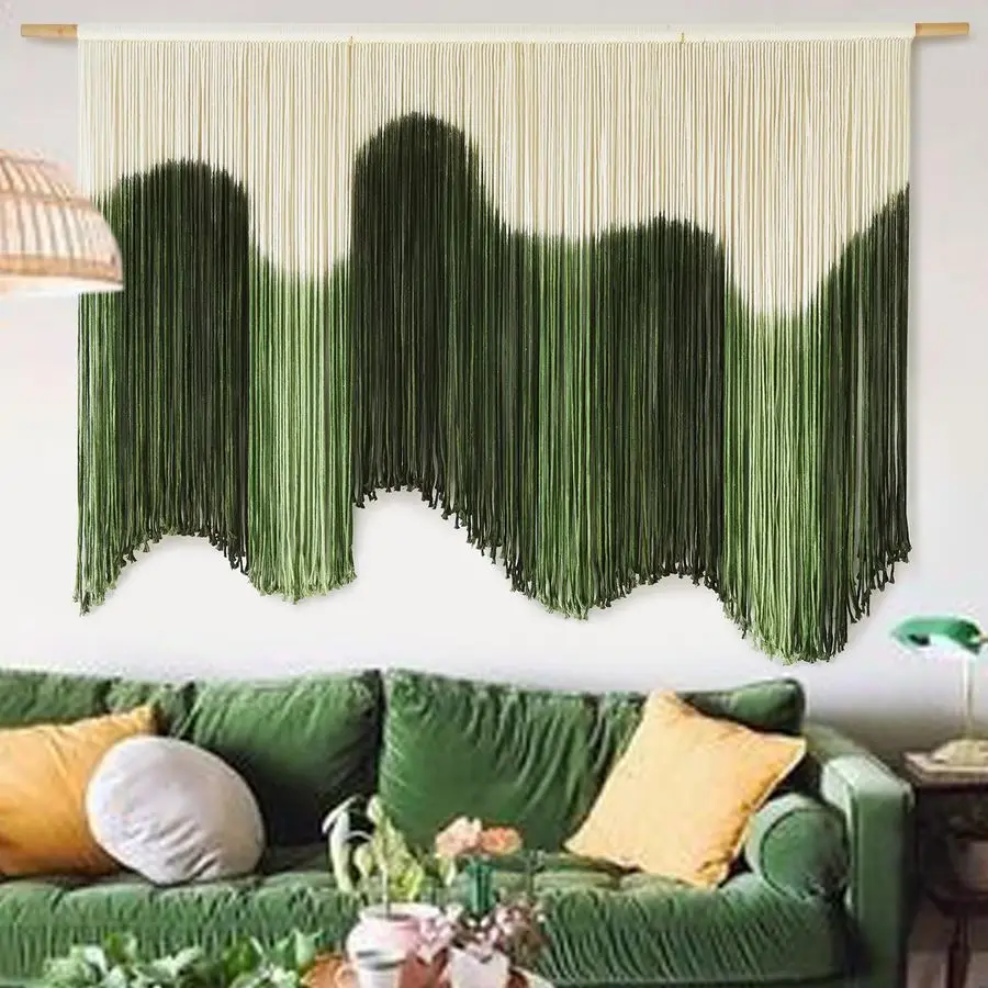 

Large Macrame Wall Hanging Boho Wall Art Green Fiber DipDyed Handmade Macrame Cord for Headboard Bedroom Living Room Fireplace 5