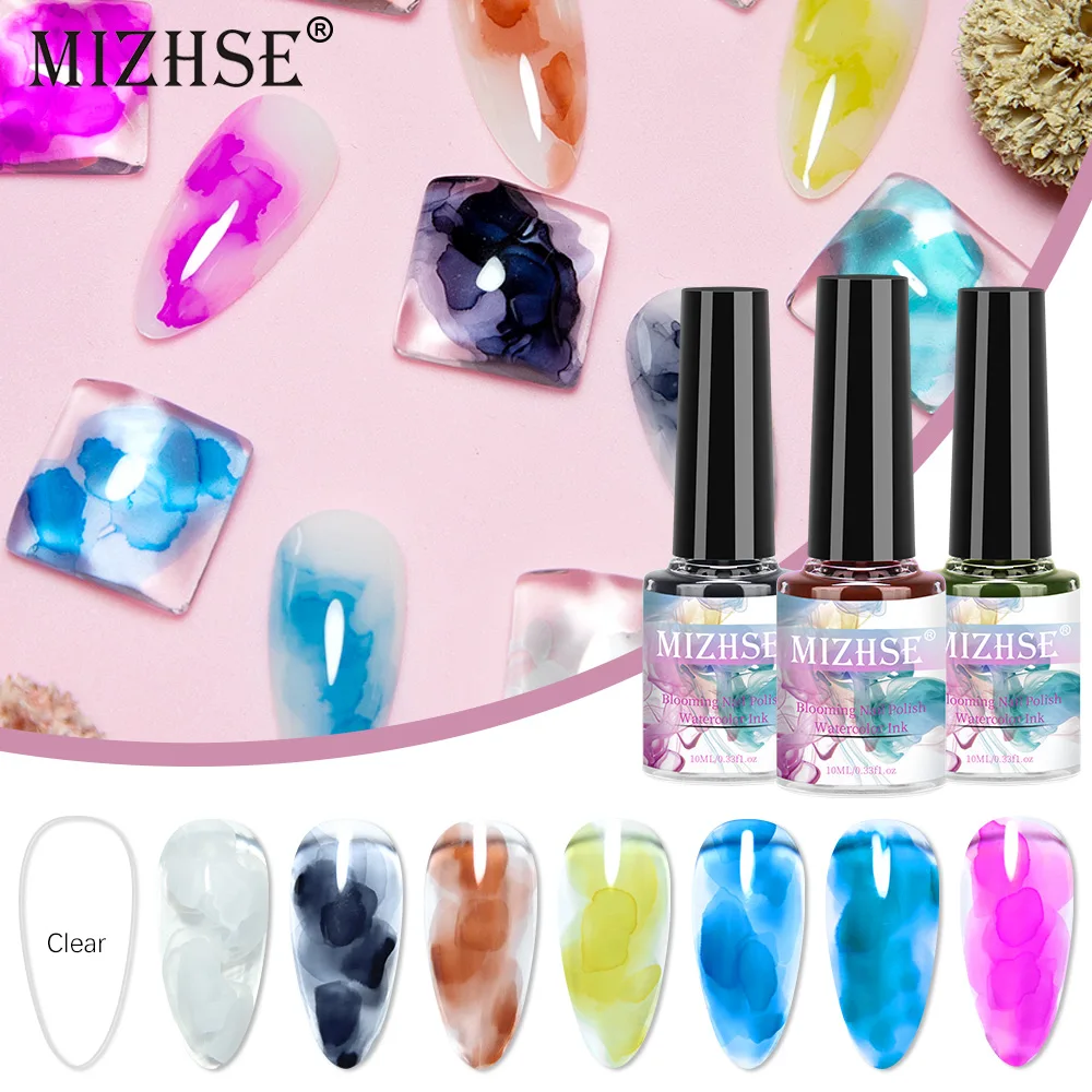 MIZHSE 10ML Blooming Gel Watercolor Ink Nail Polish Smoke Smudge Varnish Manicure Nail Art Air Drying Effect Nail Polish DIY