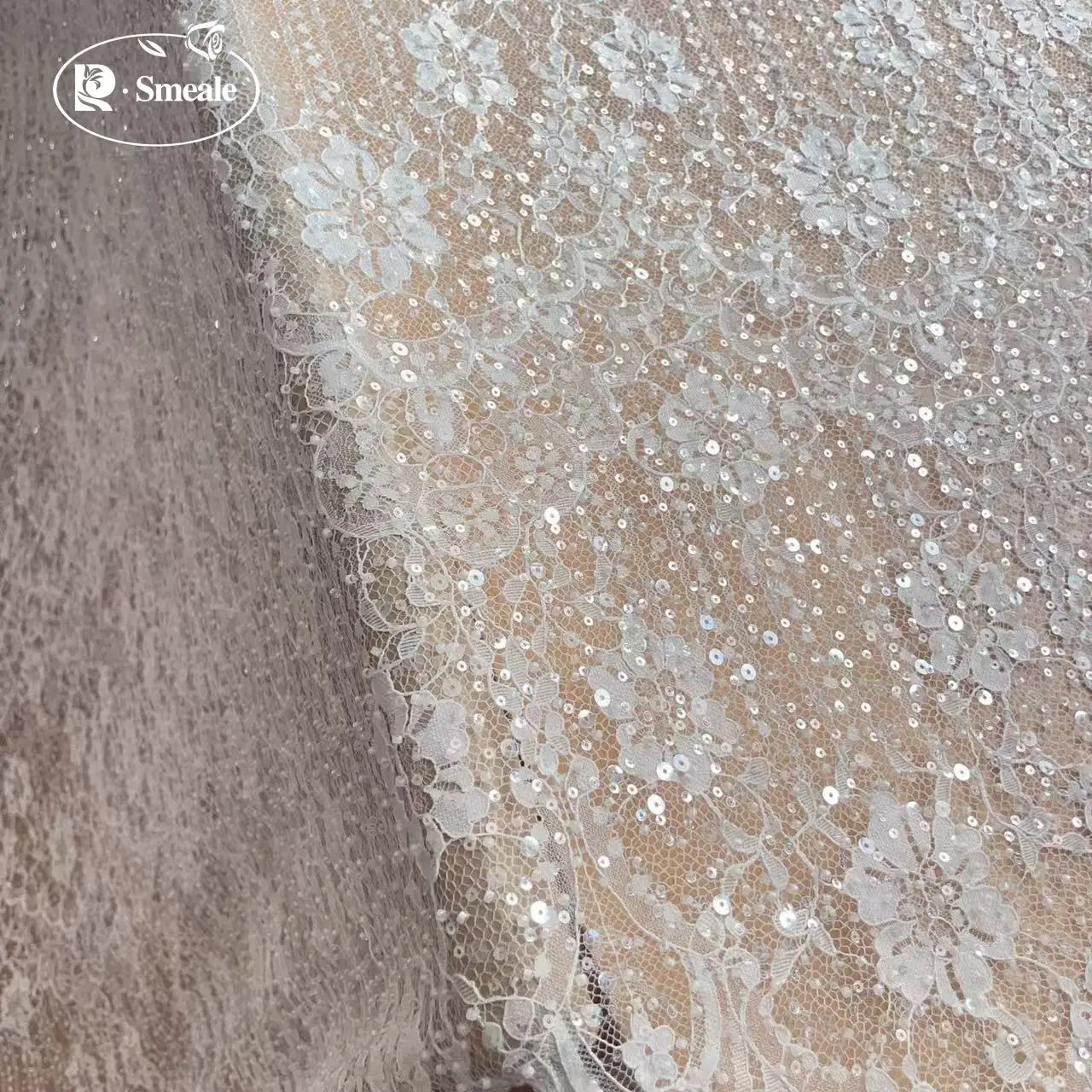 

3Yards.NEW Eyelashes Beads Sequins Lace Fabric.Luxury Evening Dress French Lace .Advanced Customization Bridal Wedding Fabric