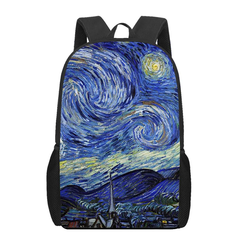 Van Gogh Art Oil Painting Printed Backpack Boys Girls Book Bag Kids Casual Shoulder Bags Teenager Storage Backpacks Laptop Bags